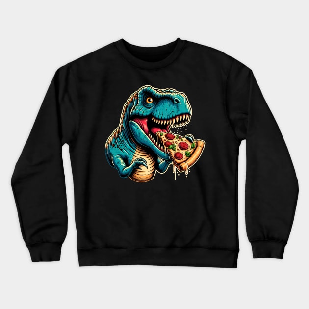 Tyrannosaurus Rex Eating Pizza Crewneck Sweatshirt by cowyark rubbark